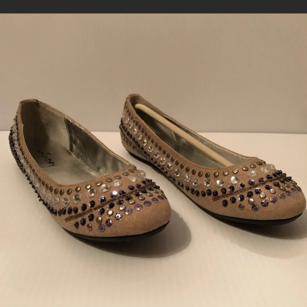Unionbay Girls Faux Suede Sequin & Stud embellished sparkly ballet flats shoes